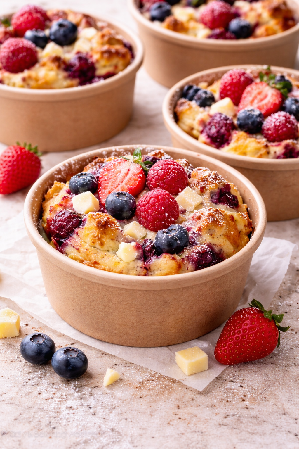 White chocolate berry brioche desserts